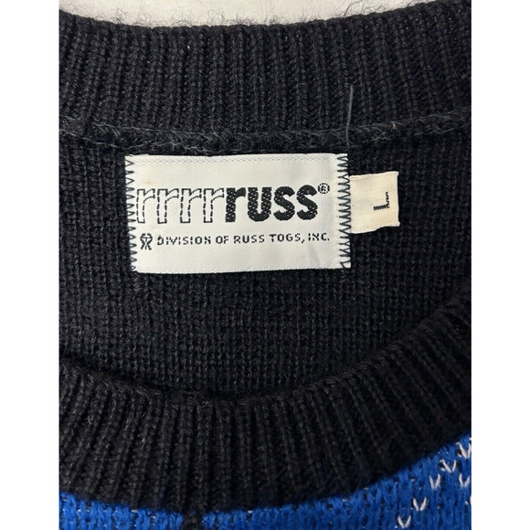Vintage Rrrrruss Russ Togs Pullover Argyle Sweater Vest Sz Large Black Retro 80s - Picture 5 of 7